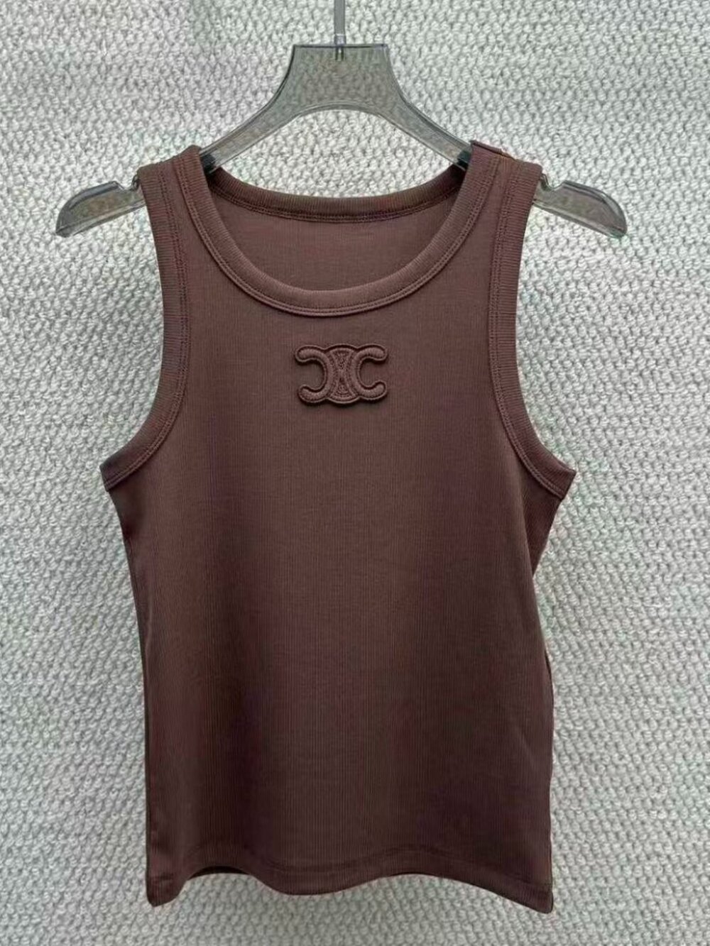 Celine Brown Ribbed Knit Fitted Tank Top